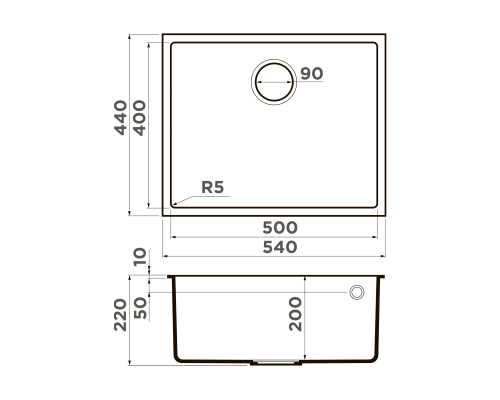 Omoikiri Bosen 54-U-GR Tetogranit/leningrad grey