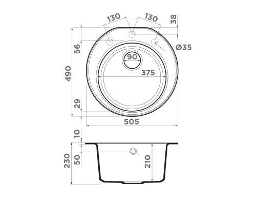 Omoikiri Miya 50-R-GR Tetogranit/leningrad grey