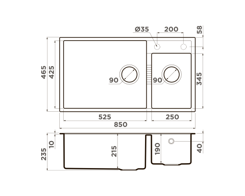 Omoikiri Tedori 85-2-U-WH Tetogranit/белый