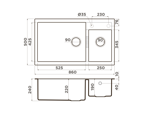 Omoikiri Tedori 86-2-LB-PL Tetogranit/платина