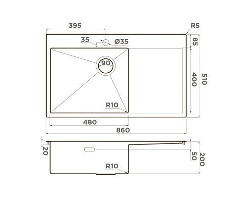 Omoikiri Akisame 86-L Side-LG нерж. сталь/светлое золото Omoikiri Akisame 86-L Side-LG нерж. сталь/светлое золото