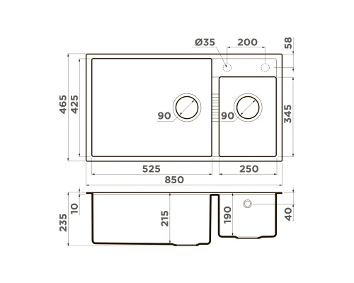 Omoikiri Tedori 85-2-U-BL Tetogranit/черный Omoikiri Tedori 85-2-U-BL Tetogranit/черный